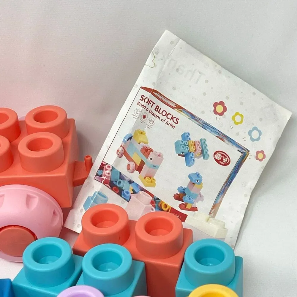 Abbabby Soft Building Block Set for Toddler Preschool Toy 63 Pieces Pastel